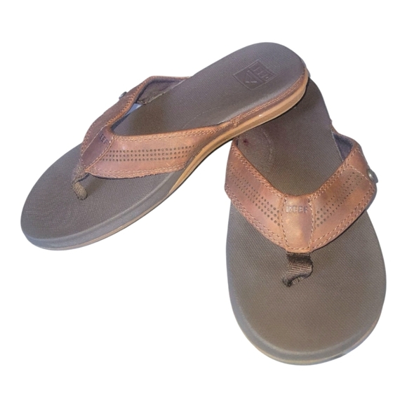 Reef Men's Brown Leather Cushion Lux Thong Flip Flops US 8 EU 40 - Picture 7 of 10